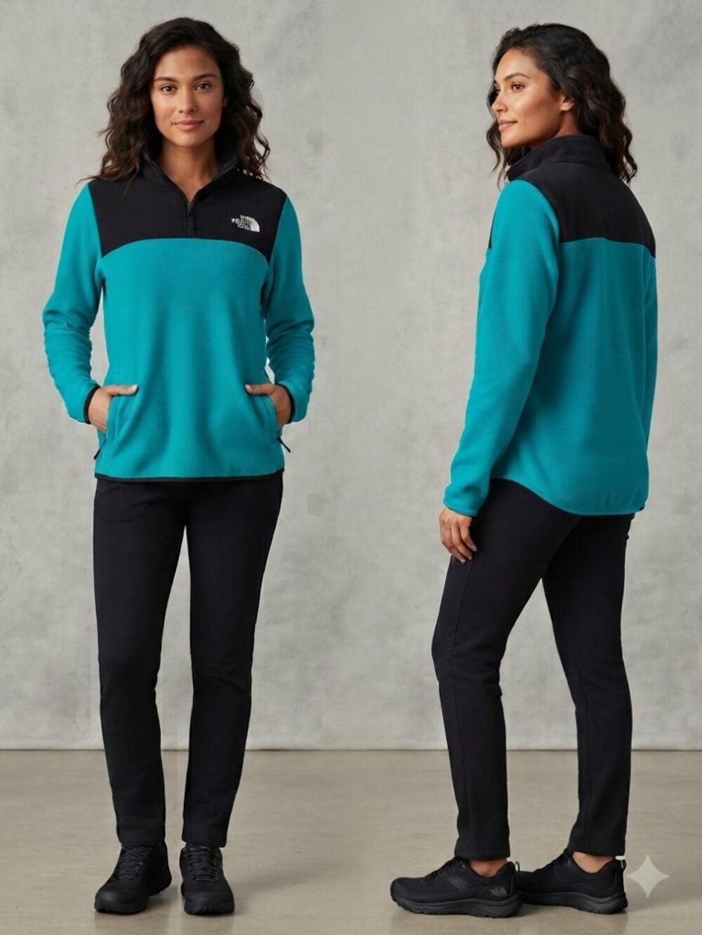 The North Face Blue Black 1/4 Zip Fleece Pullover Sweater Women's - Size Medium - Picture 1 of 6